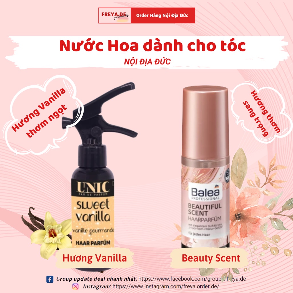 Nước hoa cho tóc nữ Balea+UNIC - Hương hoa,Hương Trái Cây,Hương Vanilla, giữ mùi lâu, dưỡng tóc bóng khỏe