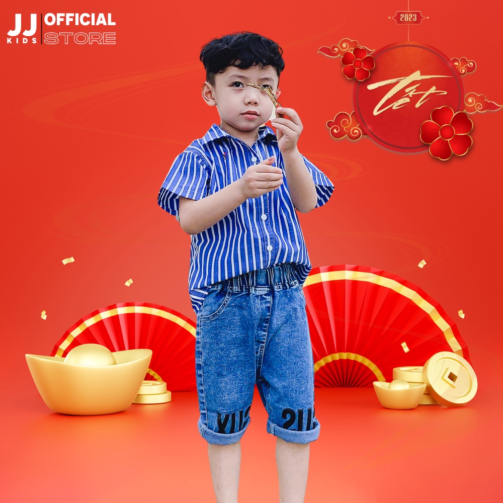 Quần jean thun lửng bé trai co giản, thoải mái full size - JJ Kids