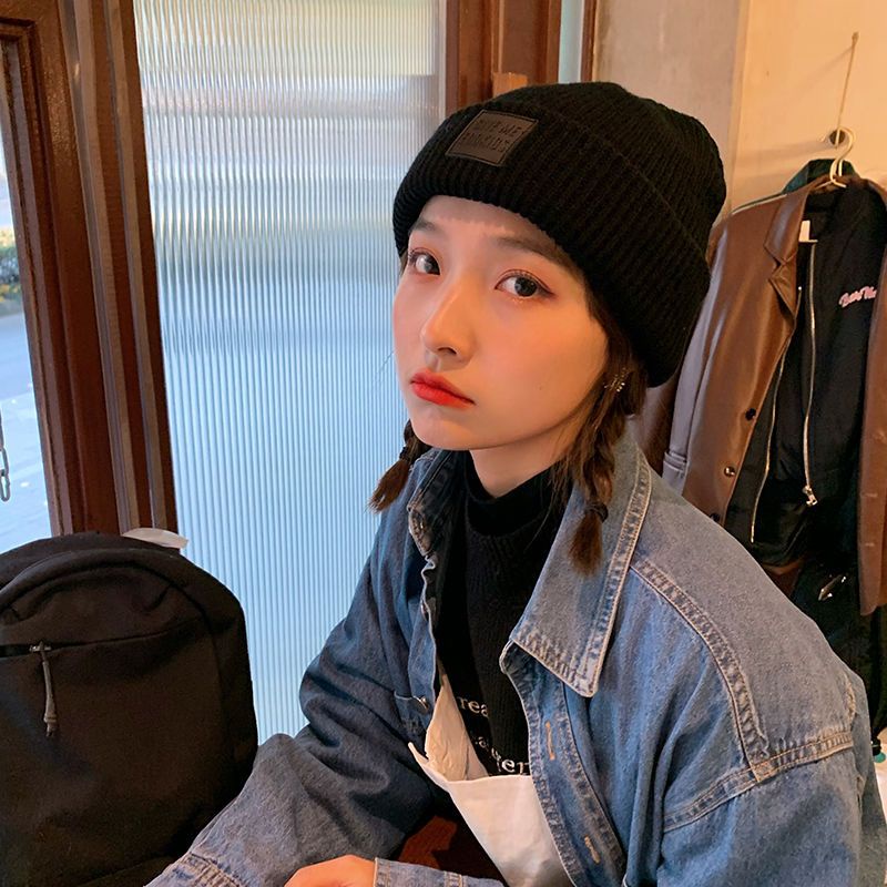 Mũ Len Dệt Kim Dày Dặn Ấm Áp In Chữ Phong Cách Hàn Quốc Thời Trang Thu Đông Cho Nữ