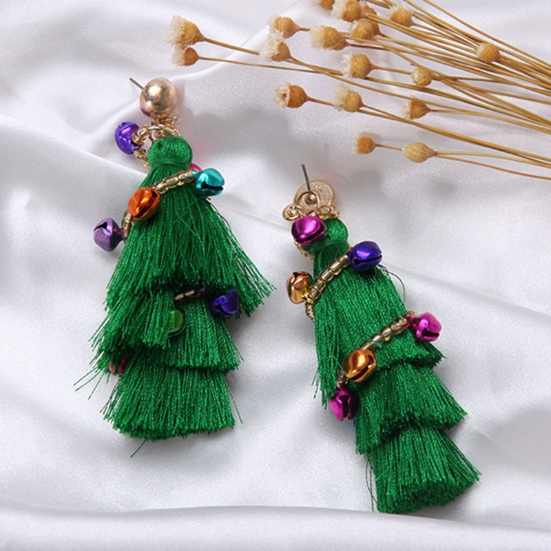 Bông Tai Dáng Dài Phối Tua Rua Phong Cách Giáng Sinh Thời Trang Cho Nữ