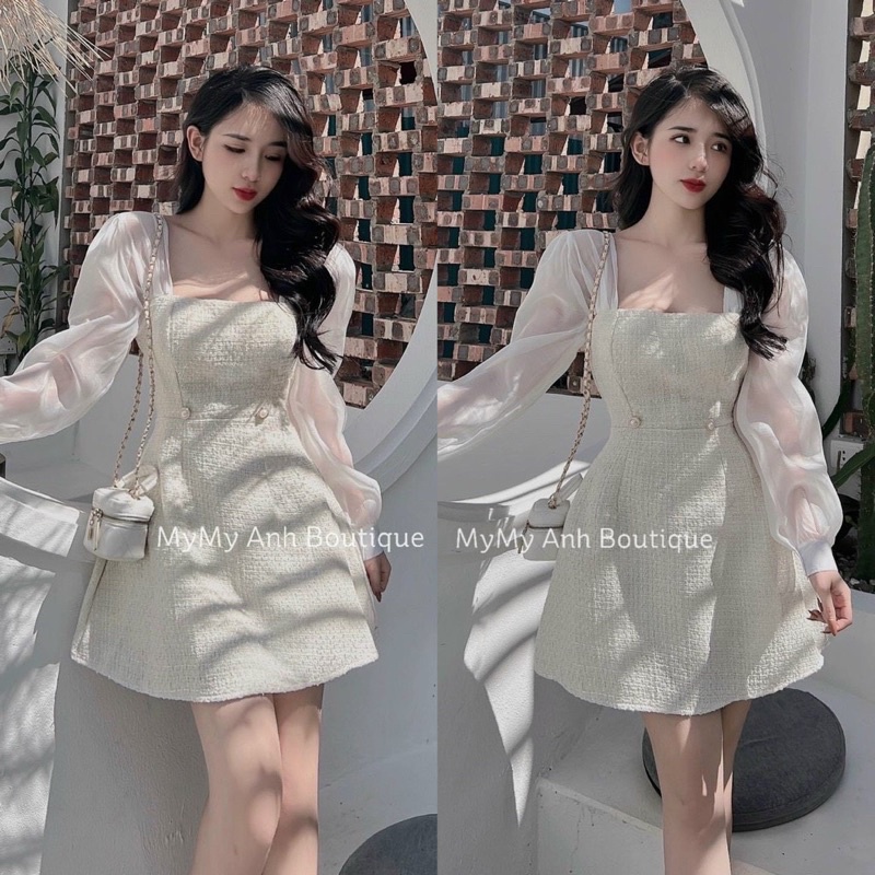 ĐẦM DẠ PHỐI TAY VOAN CỔ VUÔNG