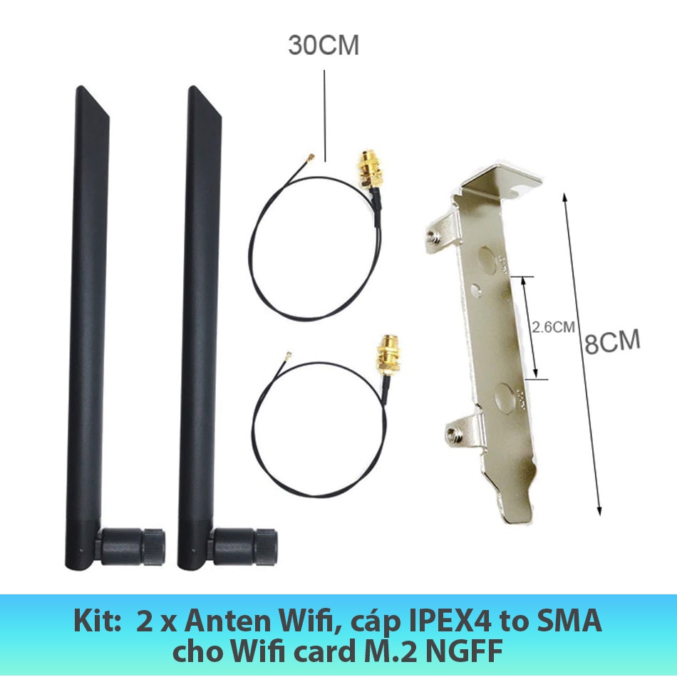 Bộ kit Anten thu Wifi cho Card WIFi M.2 NGFF, dây IPEX4 to SMA tăng tốc mạng wifi cho máy tính bàn, máy tính đồng bộ | BigBuy360 - bigbuy360.vn