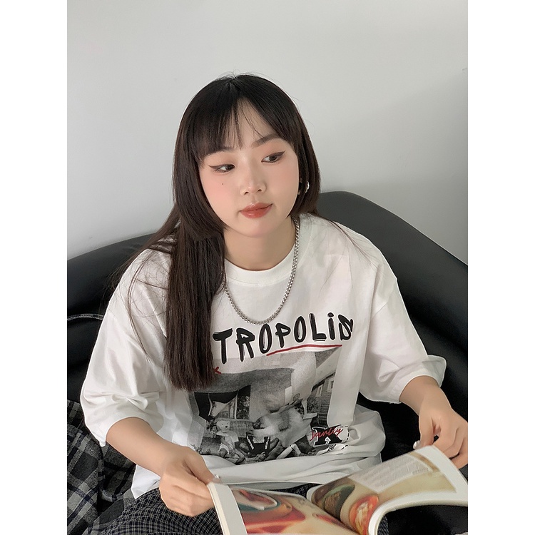 Áo Thun Tay Ngắn Màu Trắng Thiết Kế Đơn Giản Thời Trang Theo Phong Cách Hàn