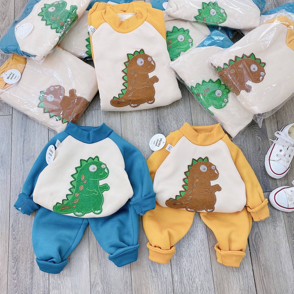 Bộ Quần Áo Nỉ Bông Dài Tay Thu Đông Họa Tiết Khủng Long Cho Bé (cân nặng từ 9-20kg) Mẹ Bủm Kids