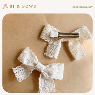 Kẹp tóc nơ ren Hàn Quốc màu be handmade cho bé
