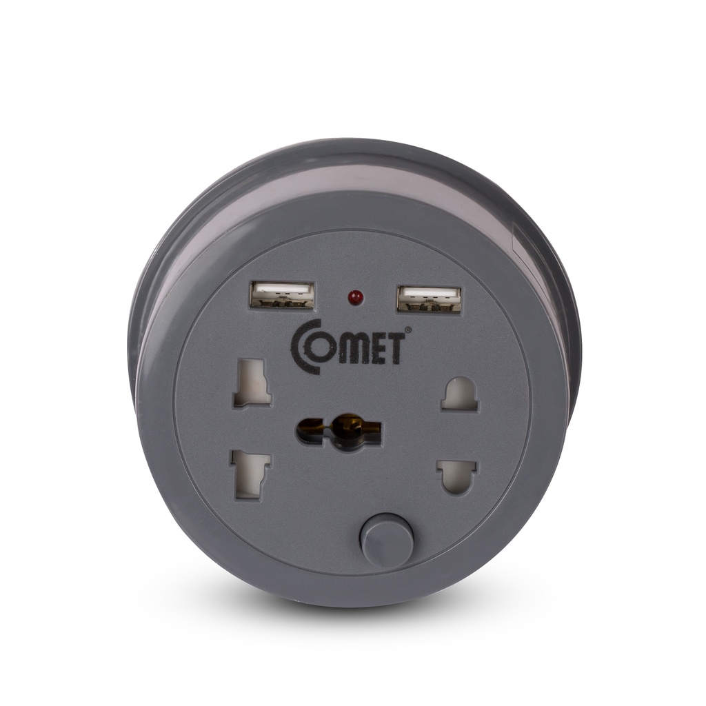 Ổ Cắm Điện Du Lịch COMET CES9111 Dây Quay Tròn Dài 1M, 2 Ổ USB, 1 Ổ 3 Chấu, 1 Ổ 2 Chấu