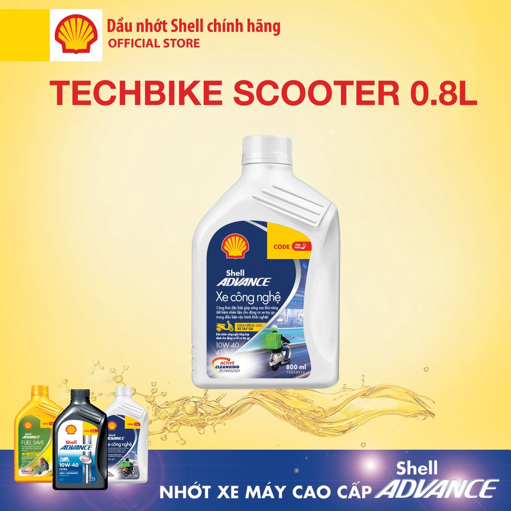 Dầu nhớt 4T Shell Advance TECHBIKE Scooter xe công nghệ 10W40 SN 0.8L