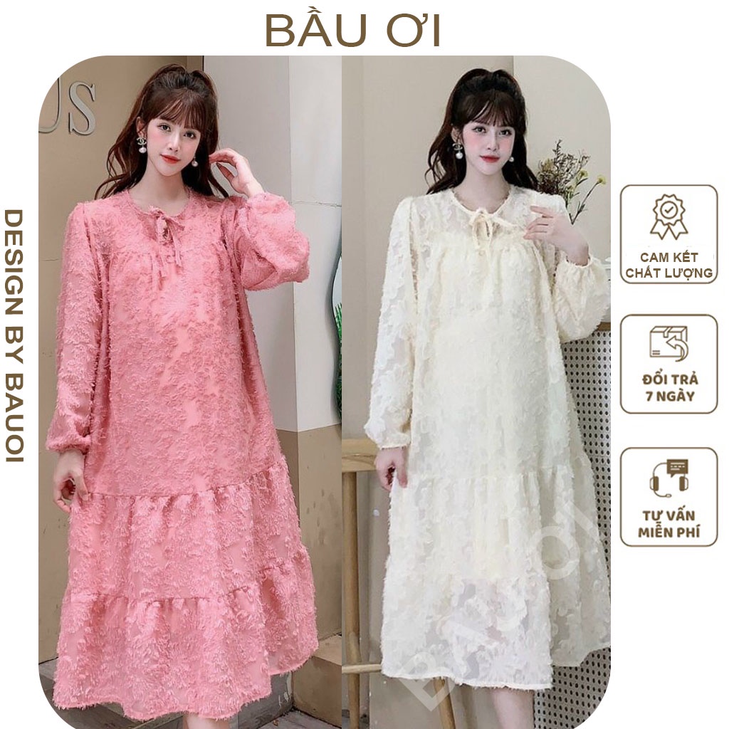 ĐẦM BẦU BABYDOLL DÀI TAY CHẤT REN LÔNG SIÊU XINH - VÁY BẦU ĐẸP ĐI ĐÁM CƯỚI THIẾT KẾ TIỂU THƯ SANG CHẢNH