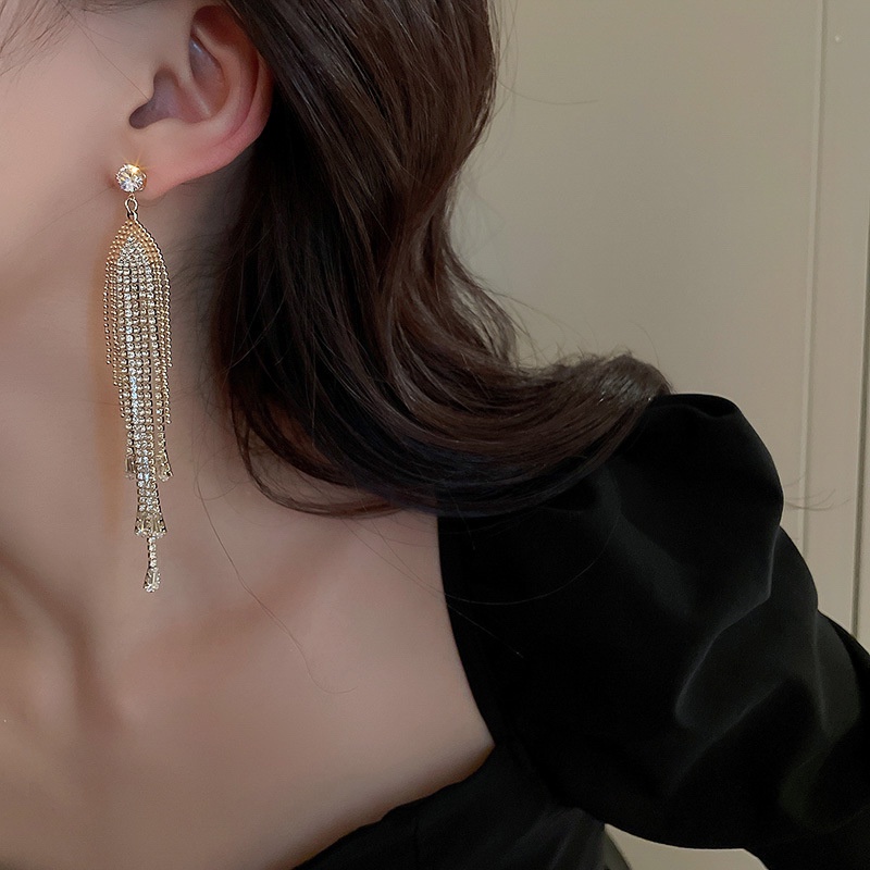 Đôi Khuyên Tai Dài Hình Tam Giác Đính Đá Thời Trang Cho Nữ