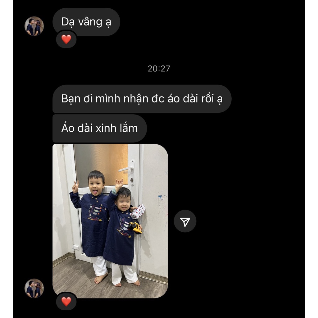 Áo dài bé trai Đại Lộc vải đũi mềm mát thấm hút mồ hôi thêu hình cá