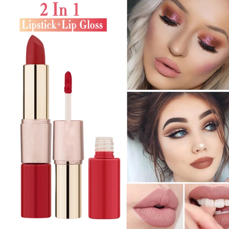 Son Lì Hai Đầu 2 Trong 1 Chống Nước Lâu Trôi Dưỡng Ẩm 12 Màu Sắc Tùy Chọn