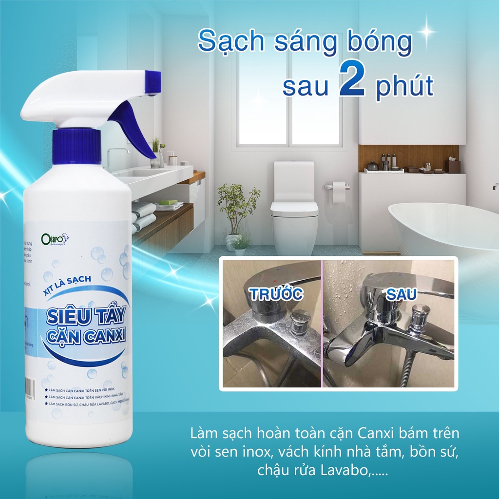 Chai xịt tẩy cặn canxi nhà tắm Osaro 500ml - Chiết suất từ tự nhiên An Toàn, Thân Thiện