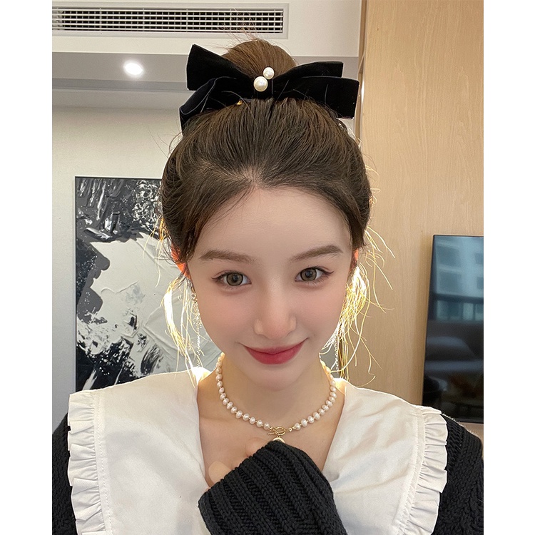 Kẹp Tóc Nơ Màu Đen Bằng Nhung Thời Trang Thu Đông Cho Nữ