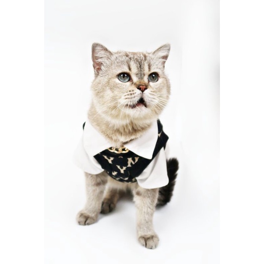 Quần áo chó mèo Set áo Sơ mi kèm ghile NY đen cá tính, thời thượng
