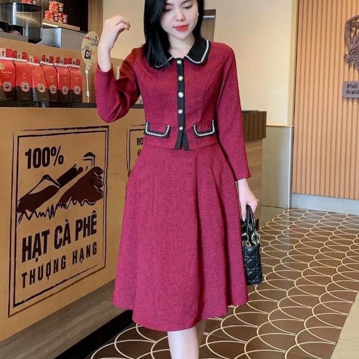 SET VÁY ÁO DẠ SANG TRỌNG, BỘ ÁO VÁY DẠ 3 MÀU CAO CẤP BIG SIZE TỪ 40-77KG