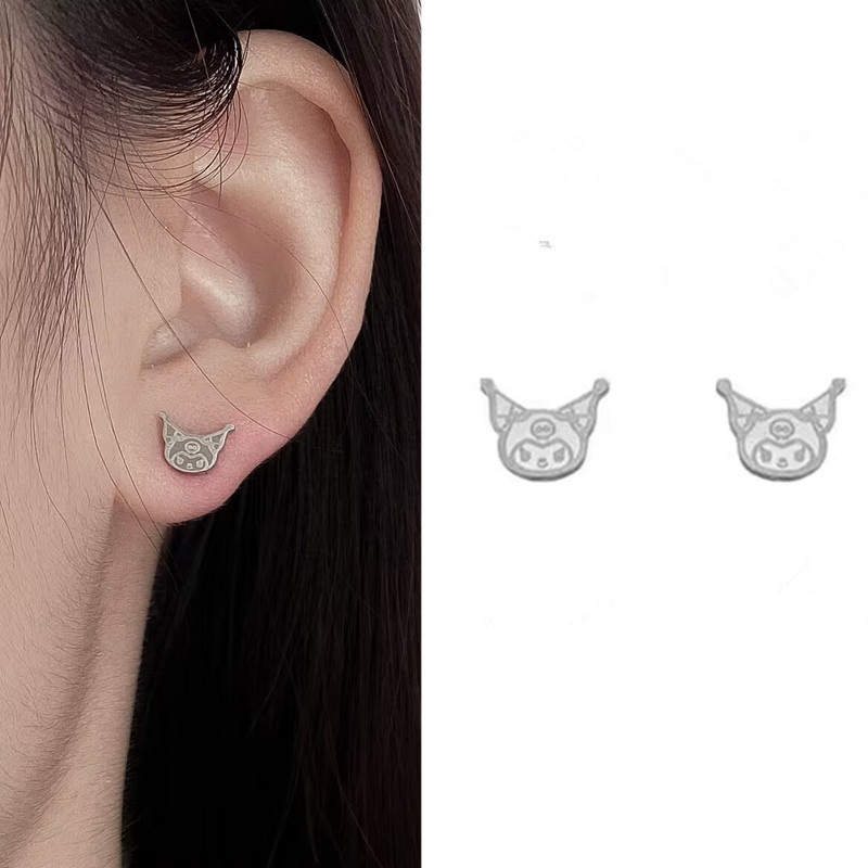 Bông Tai Bằng Thép Không Gỉ Hình Kuromi Hoạt Hình Dễ Thương