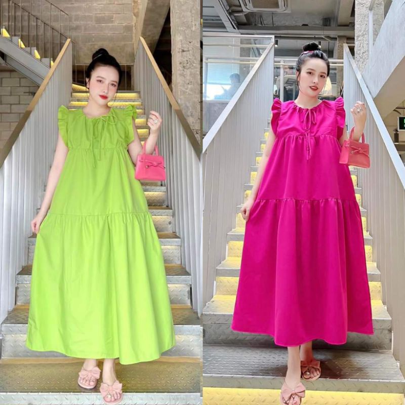 A52 Đầm Babydoll Dáng Dài Cánh Tiên Màu Sắc Trẻ Trung Siêu Xinh