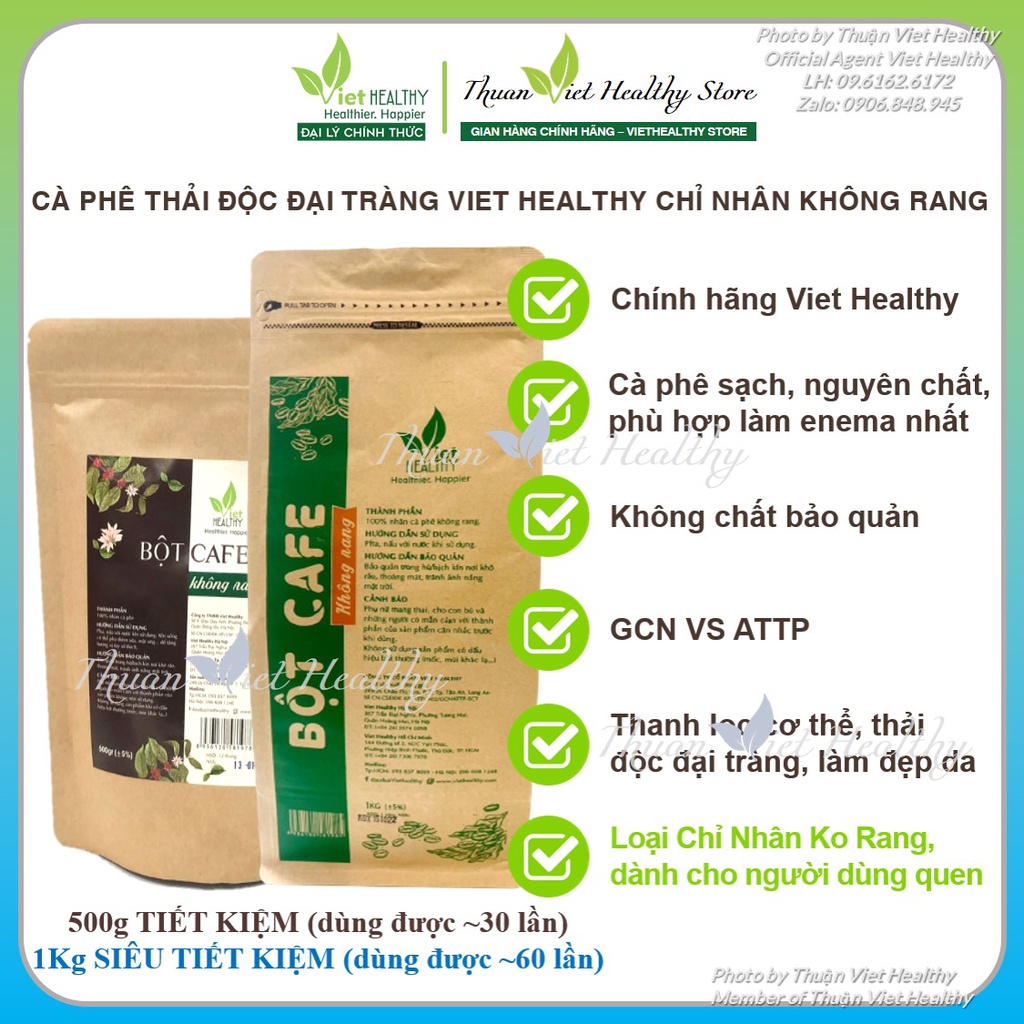 Bột cà phê Viet Healthy chỉ nhân không rang cafe enema thải độc đại tràng enema coffee gerson detox colon việt healthy