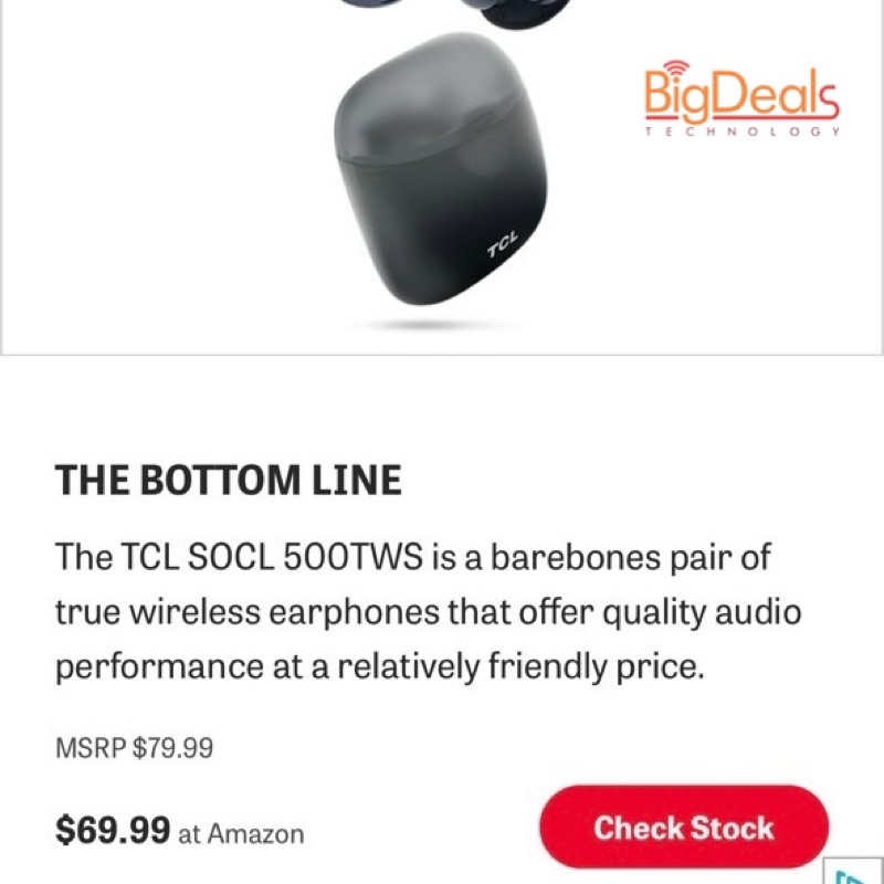 Tai nghe nhét tai true wireless TCL SOCL500TWS - chính hãng | BigDeals VN