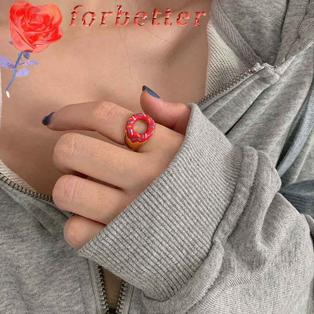Nhẫn Đeo Tay Kim Loại Tạo Hình Bánh Donut Dễ Thương Cho Nữ
