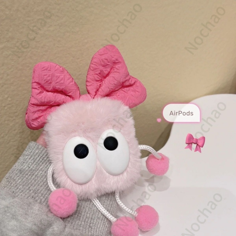 Vỏ Bảo Vệ Hộp Sạc Tai Nghe Bluetooth airpods pro 2 3 / 3 / 3 Bằng Lông Màu Hồng Hình Đôi Mắt To Dễ Thương