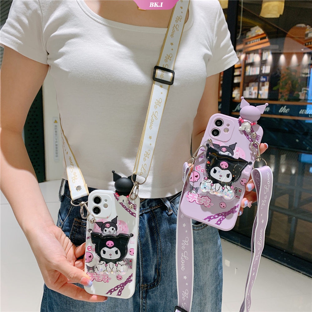 Ốp Điện Thoại Hình Sanrio Kuromi Gắn Dây Đeo Và Giá Đỡ Cho Iphone 14 13 12 11 Pro Max 7 8 Plus X Xr Xs Se