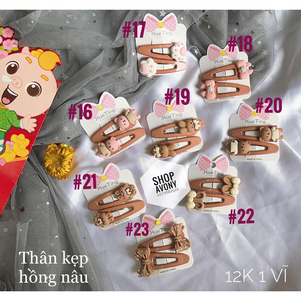 1 vĩ 2 cái kẹp tóc mái cho bé đính icon