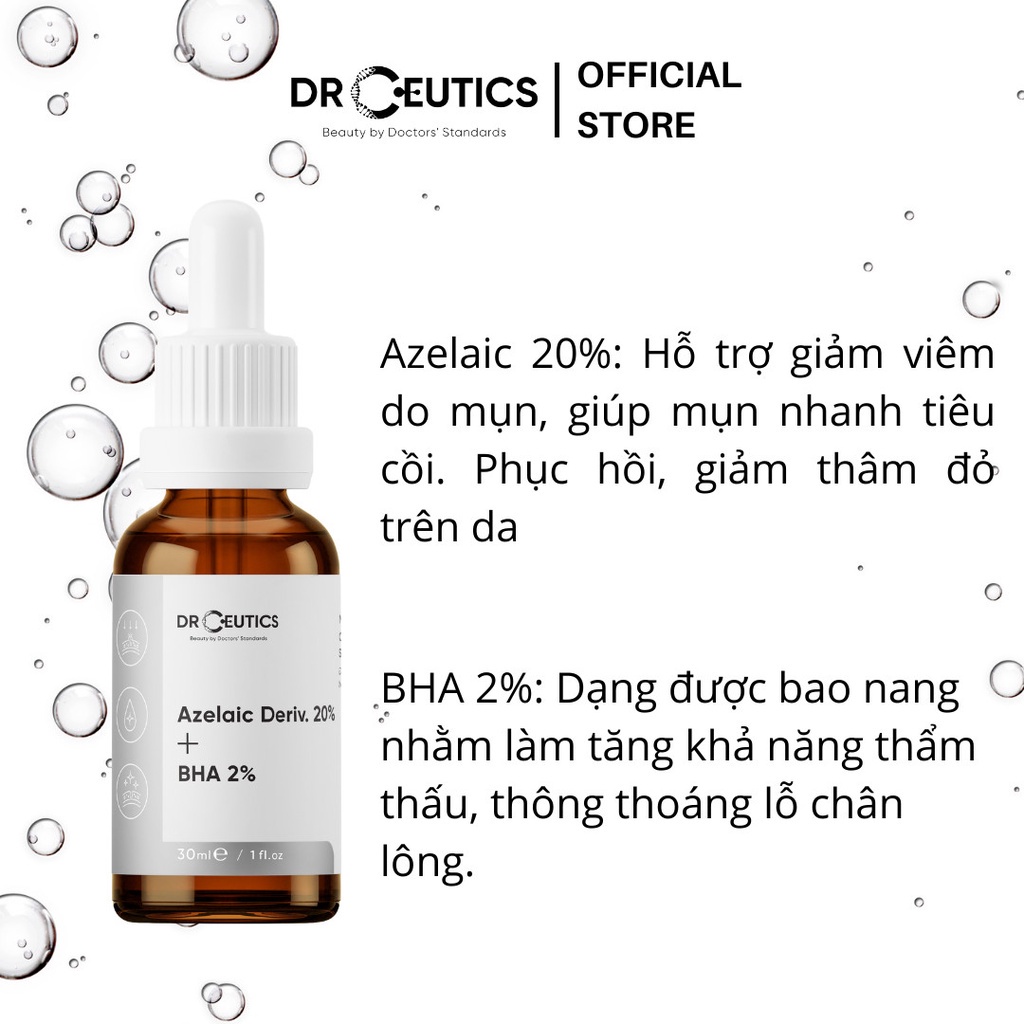Tinh Chất Làm Giảm Mụn Mờ Thâm DrCeutics Azelaic Deriv 20% Và BHA 2%