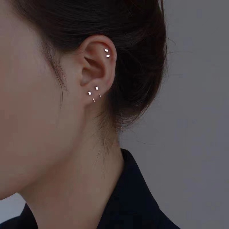 Khuyên Tai Móc Hình Vuông Đơn Giản Dễ Thương Thời Trang Không Cần Xỏ Khuyên Dành Cho Tuổi Teen