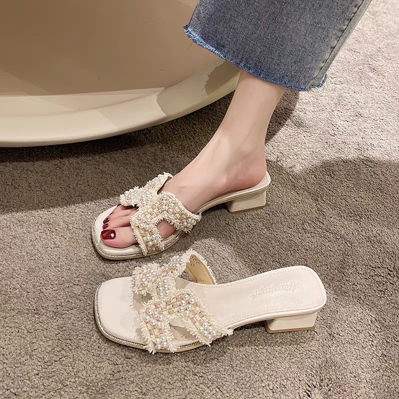 Sẵn Hồng35 Dép chữ H sang chảnh đế cao 3cm