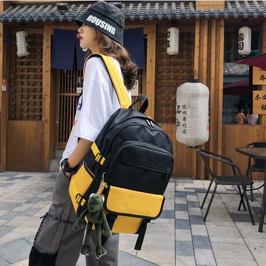 BALO THỜI TRANG PHONG CÁCH HÀN QUỐC UNISEX PHỐI MÀU, FORM RỘNG ĐỰNG ĐỒ, ĐỰNG LAPTOP 15.6 INCH BL022 