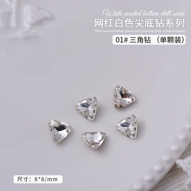 Set 3 viên đá pha lê K9, đá khối màu trắng siêu sáng, nhiều hình dạng trang trí móng tay nghệ thuật