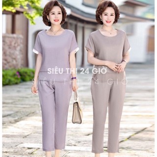 Đồ bộ trung niên mặc nhà cho mẹ Siêu thị 24 giờ chất liệu đũi mềm nhẹ thoáng mát ĐBH.27
