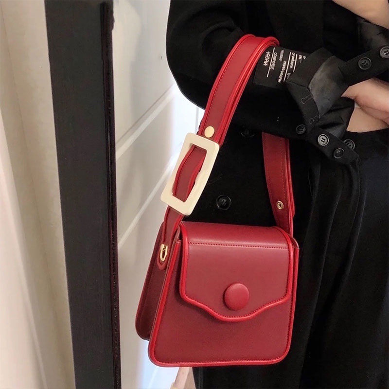 Mischa Túi Đeo Vai Bằng Da PU Cao Cấp Màu Trơn Phong Cách Cổ Điển Thời Trang Dễ Phối Đồ