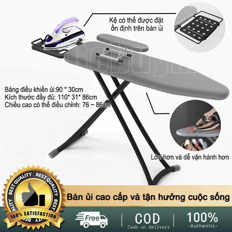Bàn để ủi quần áo mới được nâng cấp 4 ống thép 6 mức điều chỉnh đứng ngồi, đồ gia dụng, có thể gập lại vải bạc kích thước lớn 111*31*86 cm