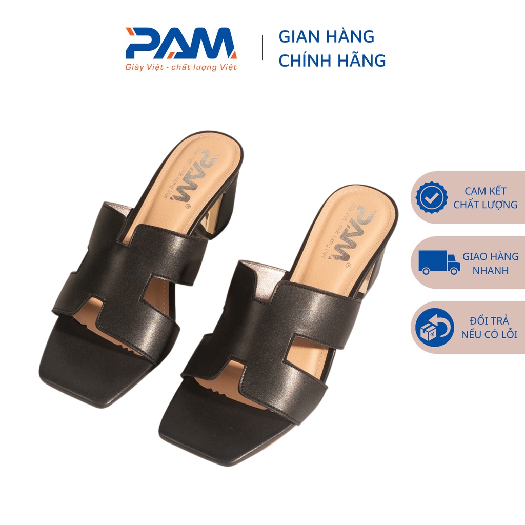 Guốc Cao Gót Nữ PAM Giày Việt - Chất Lượng Việt Quai Ngang Chữ H Cách Điệu Da Mềm Gót Vuông 5cm - CGT407 - Size 35-40