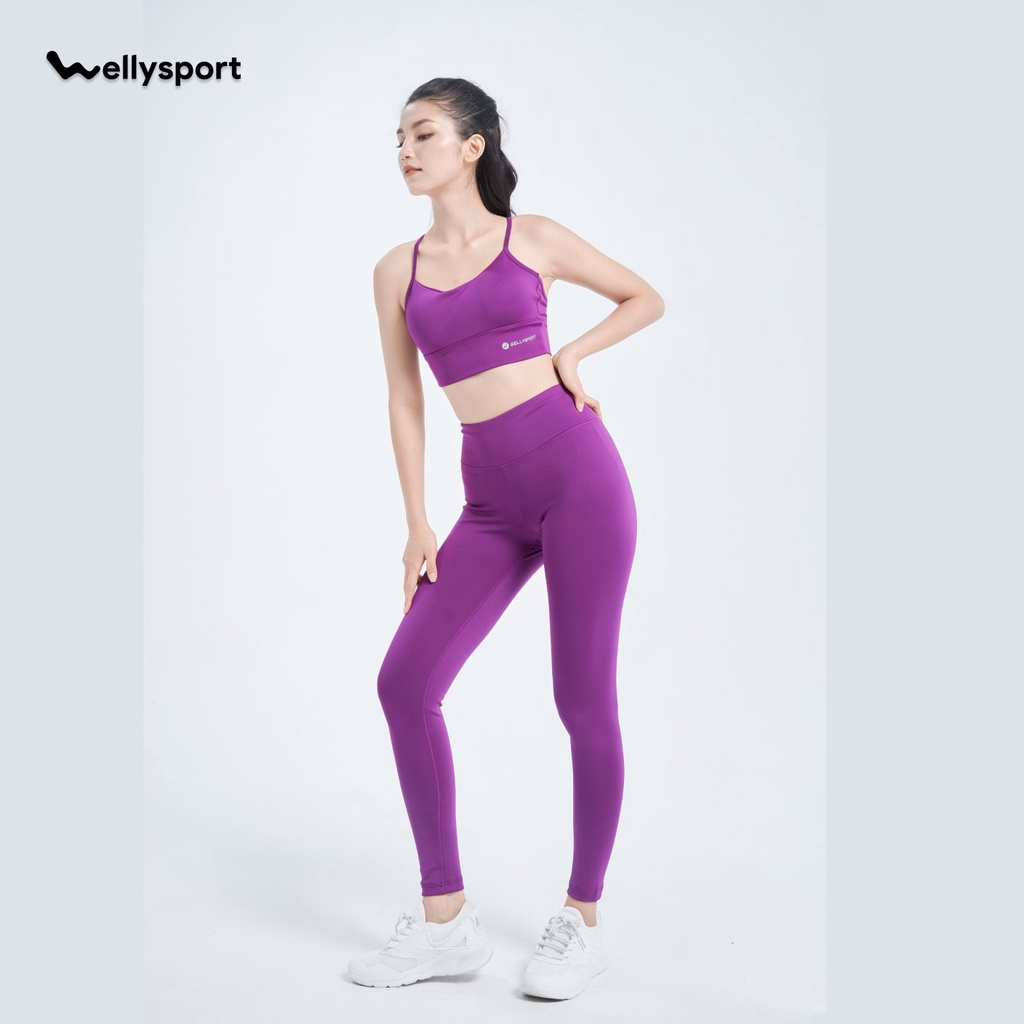 Bộ đồ tập Yoga, Gym Welly Sport, Màu Tím Pansy, Áo Bra 1 Dây Đan Kèm, Siêu Nâng V1, Welly Sport Mã BOTN01