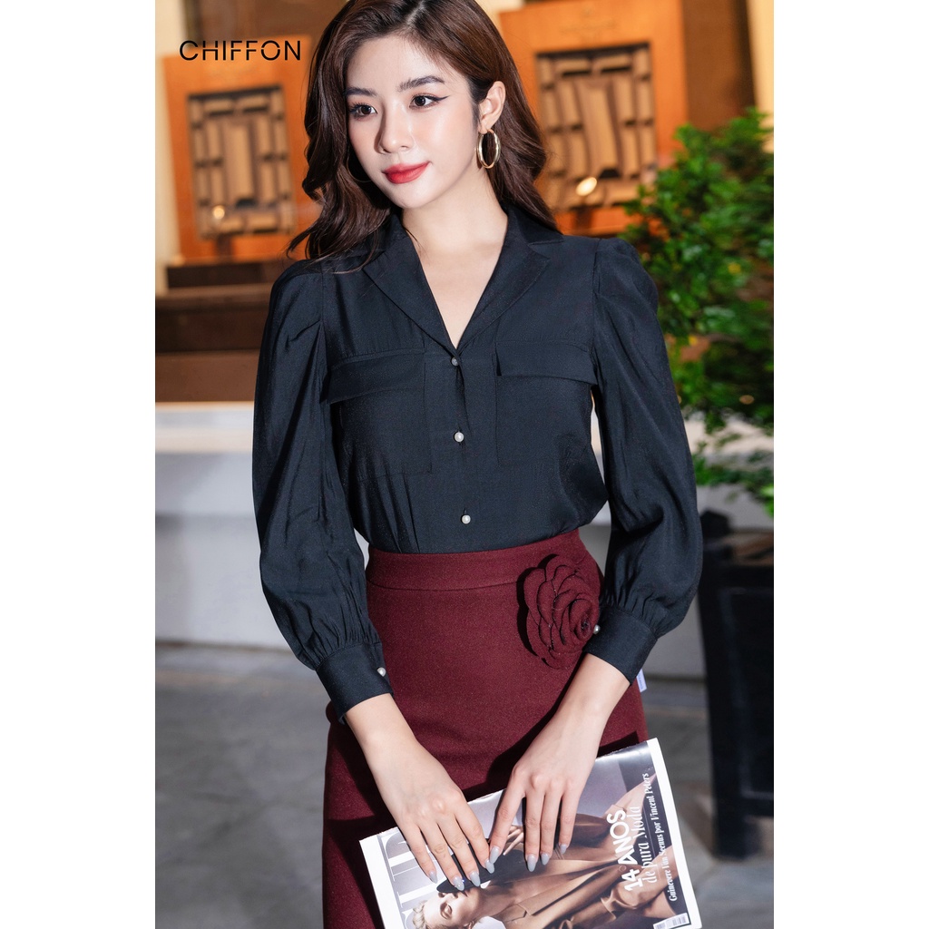 Áo sơ mi nữ cổ vest tay lỡ cao cấp Chiffon