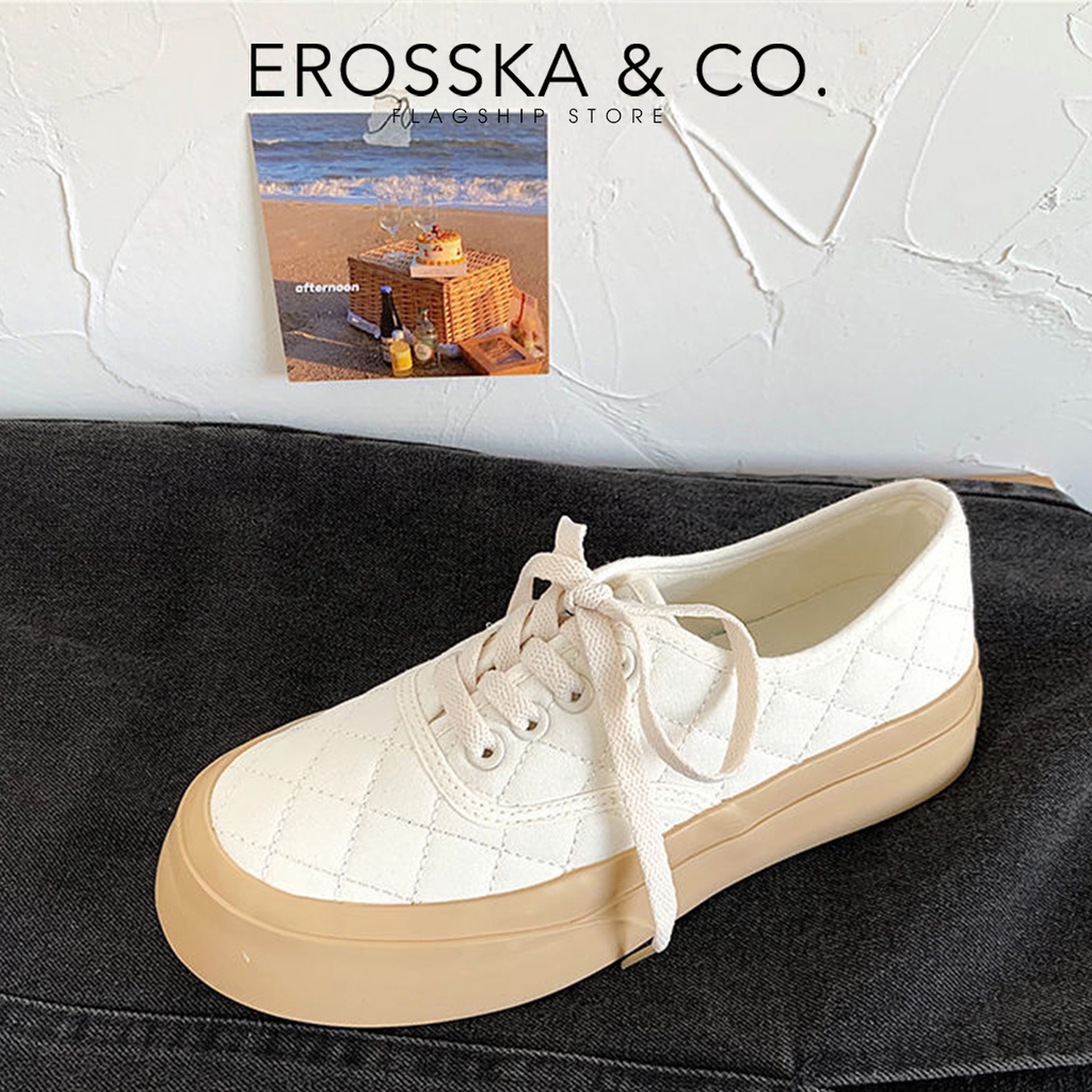 Erosska - Giày sneaker đế dày phối kem đi học phong cách vintage màu trắng - GS014