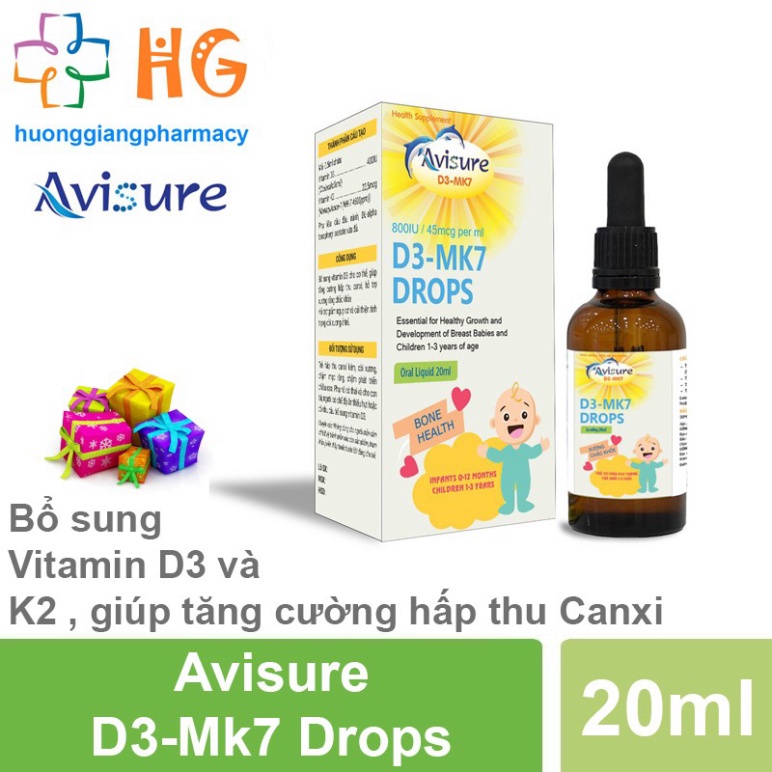 Siro Avisure D3 - MK7 Drops - Bổ sung Vitamin d3 k2, canxi cho bé, giúp xương, răng chắc khỏe -Chính Hãng
