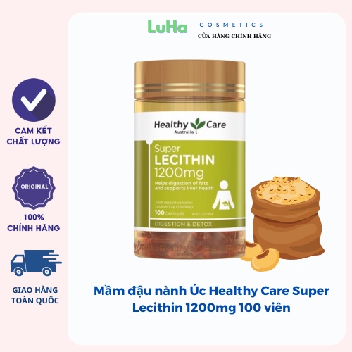 Mầm đậu nành Lecithin Healthy Care super 1200mg 100 viên, Làm đẹp da, Hỗ trợ tăng cường nội tiết tố