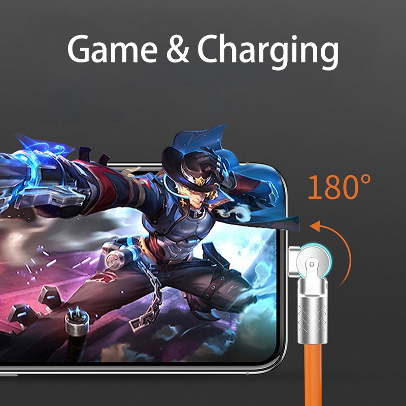 Dây sạc nhanh 120W 6A Loại C iOS 180 độ xoay Silicone Coated Game USB Pin cho iPhone Huawei Super Xiaomi 13 pro 14