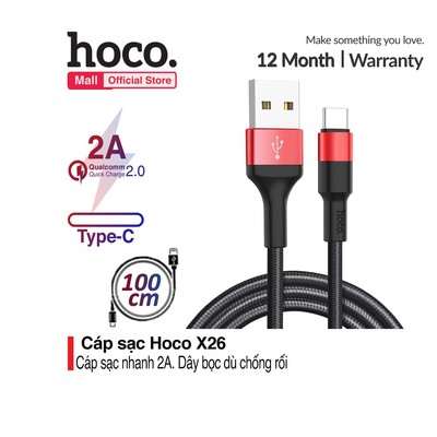 Cáp Sạc Nhanh Hoco X26 Type C Chống Đứt, Chống Gãy Dài 1m
