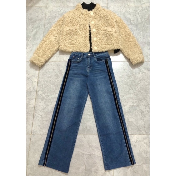 Áo khoác Croptop Da lộn Lông cừu