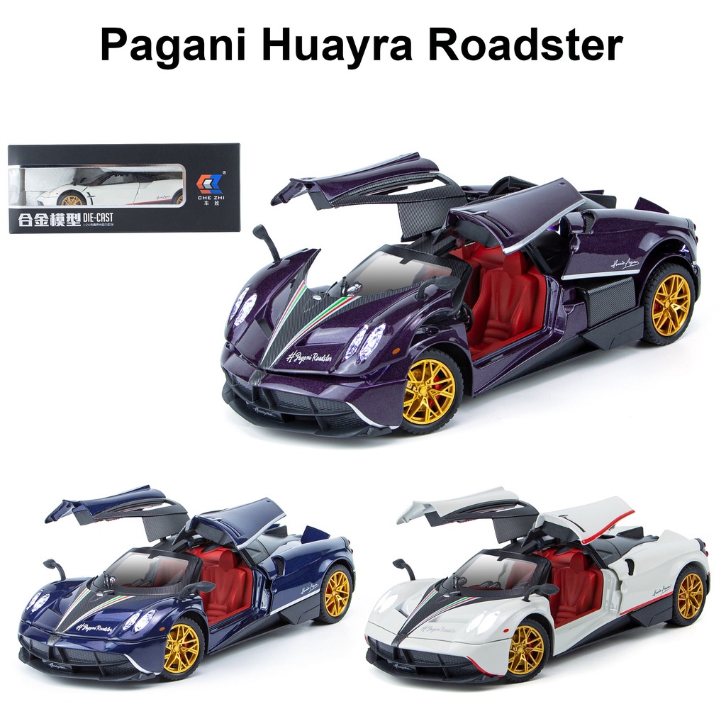 Mô hình siêu xe THẦN GIÓ Pagani Huayra Roadster tỷ lệ 1:24 mở full cửa có đèn, âm thanh, vô lăng đánh lái bấm còi