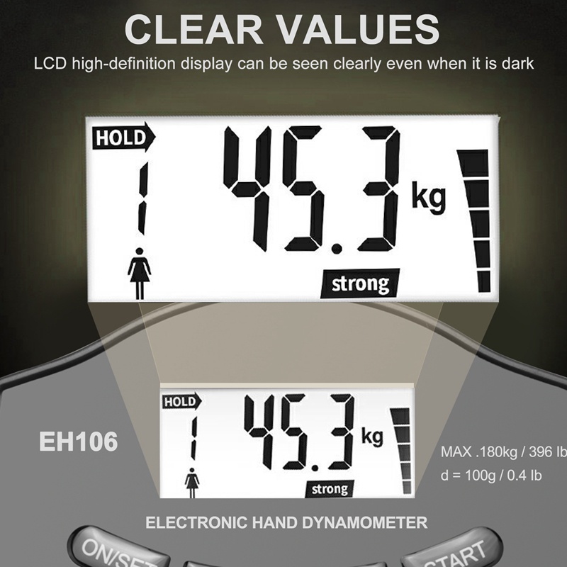 Máy Đo Lực Nắm Tay 396Lbs / 180Kg Màn Hình LCD