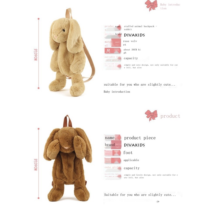 Ba Lô Đeo Vai Hình Thỏ Nhồi Bông Mềm Mại Thiết Kế Dễ Thương