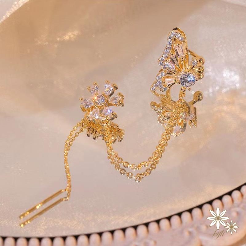 Bông Tai Hình Bướm Đính Đá Thiết Kế Mới Thời Trang Theo Phong Cách Nhật Hàn