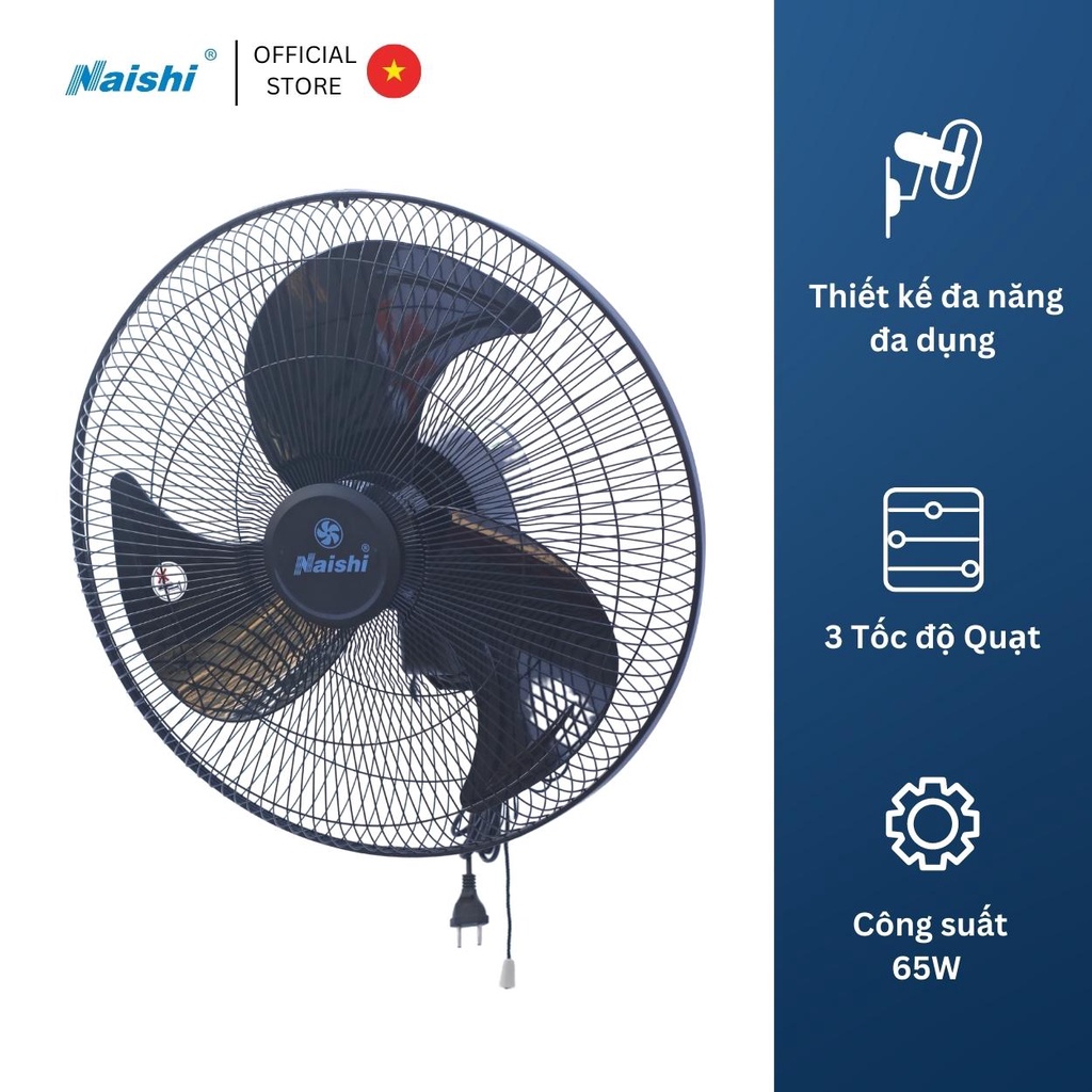 Quạt Treo Tường NAISHI B450 Túp Năng Chuyển Hướng Điện 2 Dây Rút - Công Suất 65W