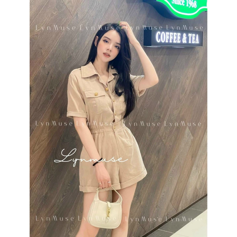 jum đùi nhung phối nút cổ sơ mi ngắn tay hot